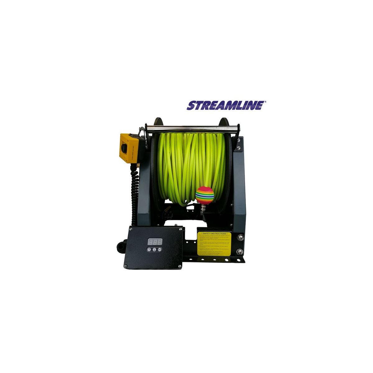 Item Ready-to-use Powerdrive™ electric hose reel, equipped with 100 m of 6 mm Streamline® HIVIZ hose