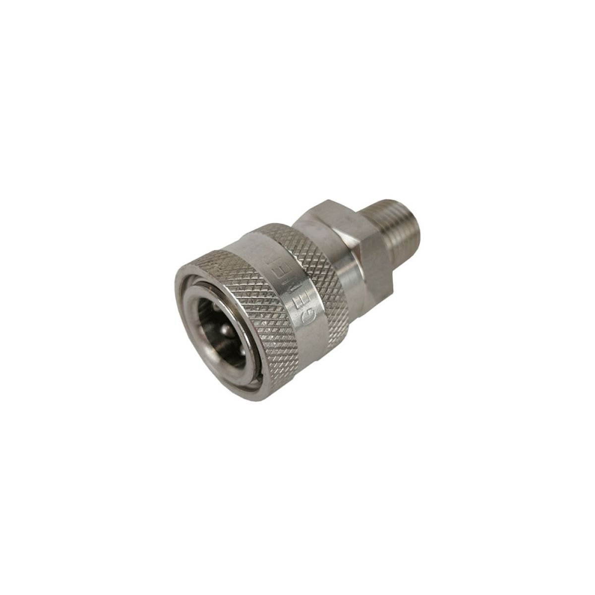 Item 1/4" female quick connector in high pressure stainless steel, with 1/4" male thread