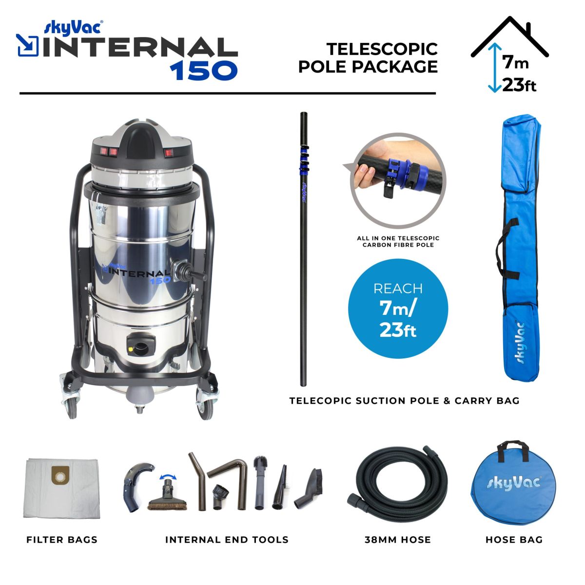 Skyvac® Internal 150 7M Telescopic Suction Pole Kit