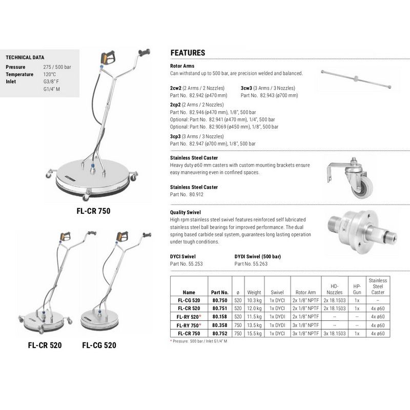 Mosmatic FL-CR 520mm with brush skirt 2x nozzles on rollers - 275 bar