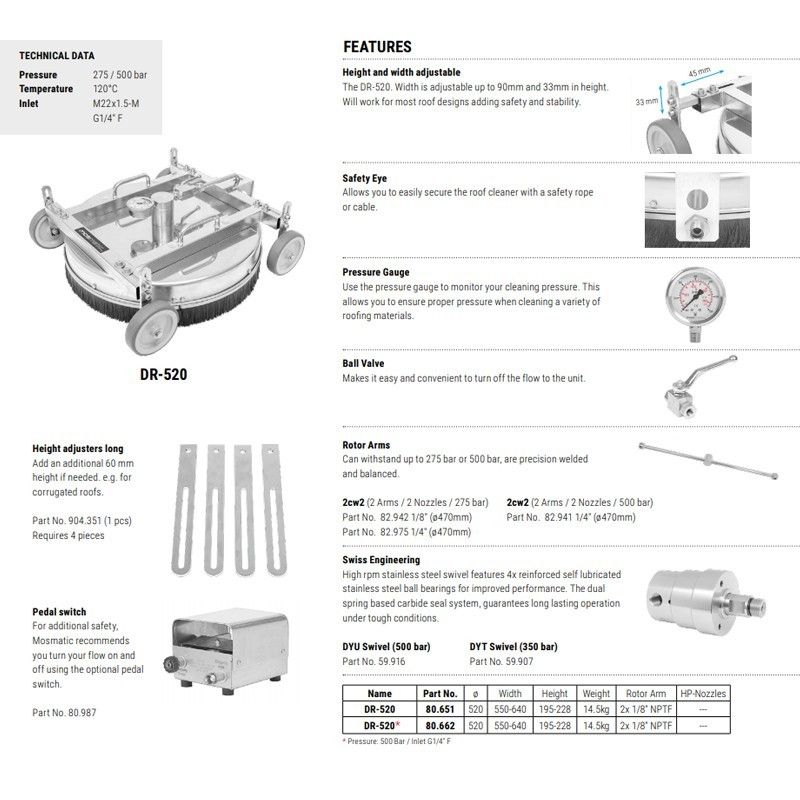 Mosmatic DR-520 Roof Cleaner - G1/4F - 500 bar